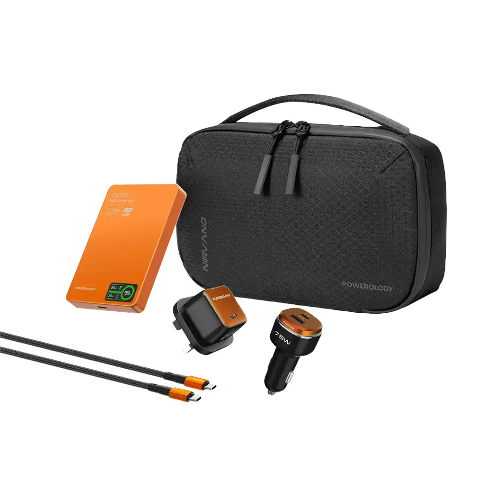 Powerology Nirvano 5-In-1 Power Travel Kit – Black/Orange