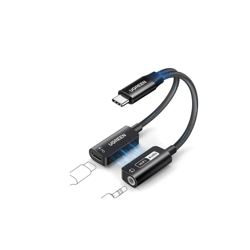 UGREEN – CM721 2in1 USB C to 3.5mm Headphone & USB-C Charging Port for iPhones, Switch 2, Samsung Galaxy, iPad Pro/Air – 25837